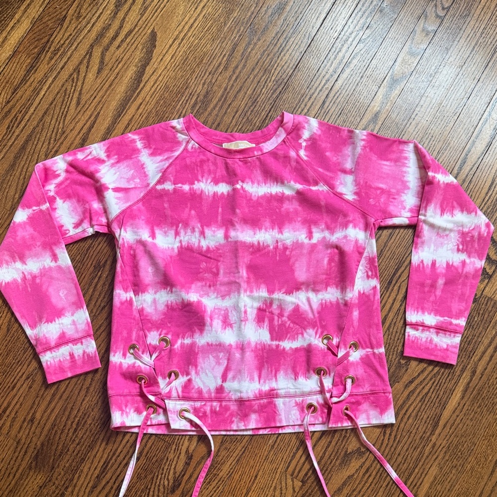 Michael Kors Pink and White Tie-Dye Lace-Up Sweatshirt! 💗